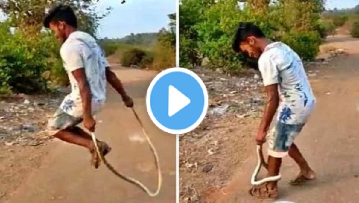 Man used a snake as skipping rope viral video
