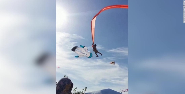 A child in Taiwan was caught in a kite and swept high into the air