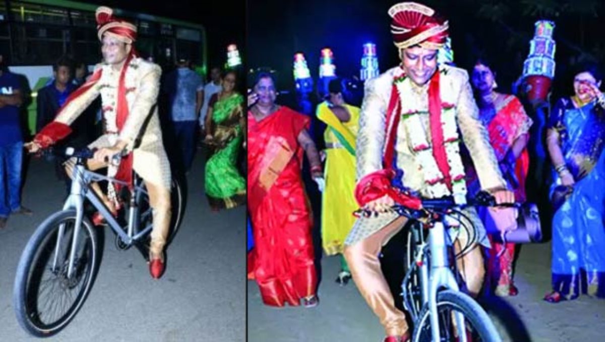 young-man-arrives-to-marriage-venue-on-cycle