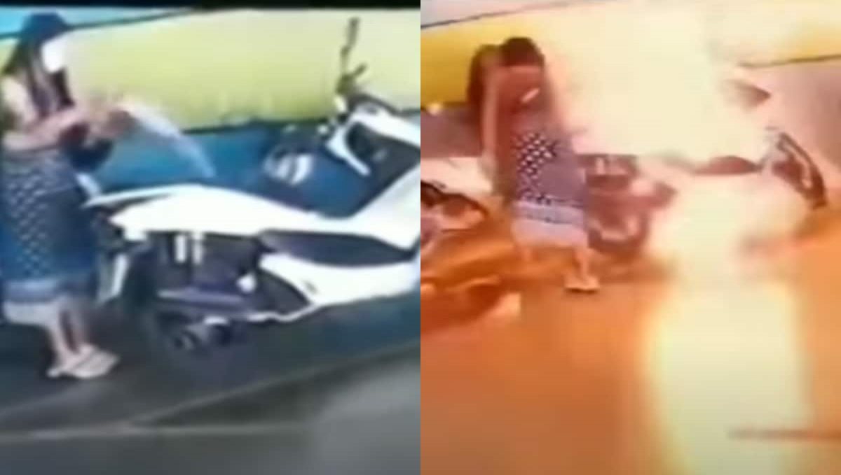 Women set to fire of ex boy friend bike viral video