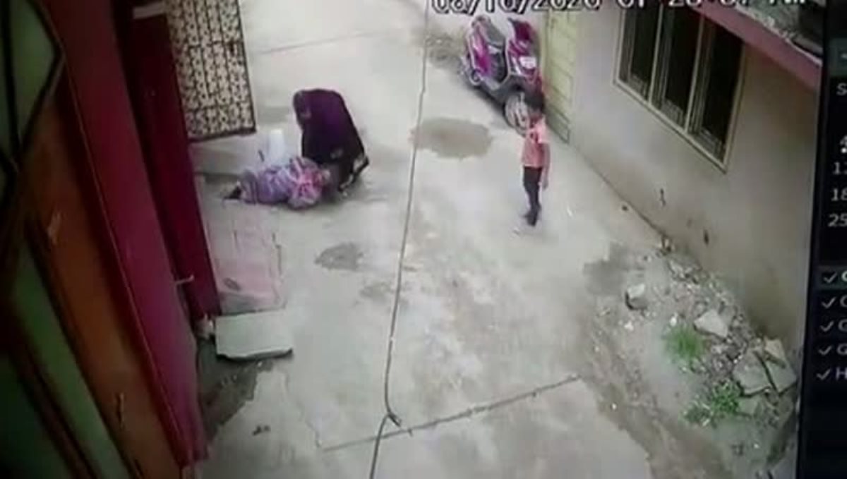Young women kicks mother in law who denied to speak with husband