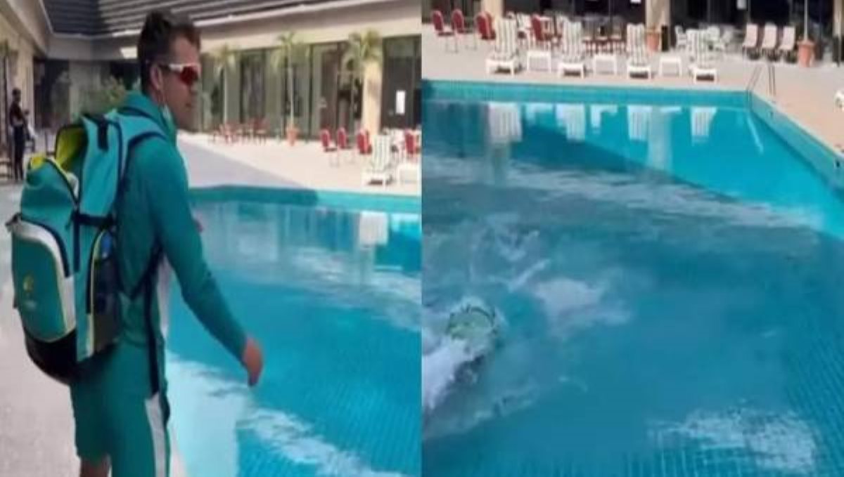 austrelia cricketr fall down in swimming pool