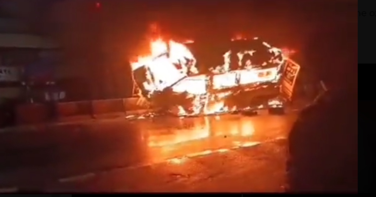 Andhra Pradesh Viskhapatnam Ambulance Caught Fire after Accident Driver Died 