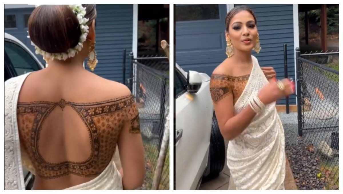 Video of woman wearing henna blouse with saree goes viral