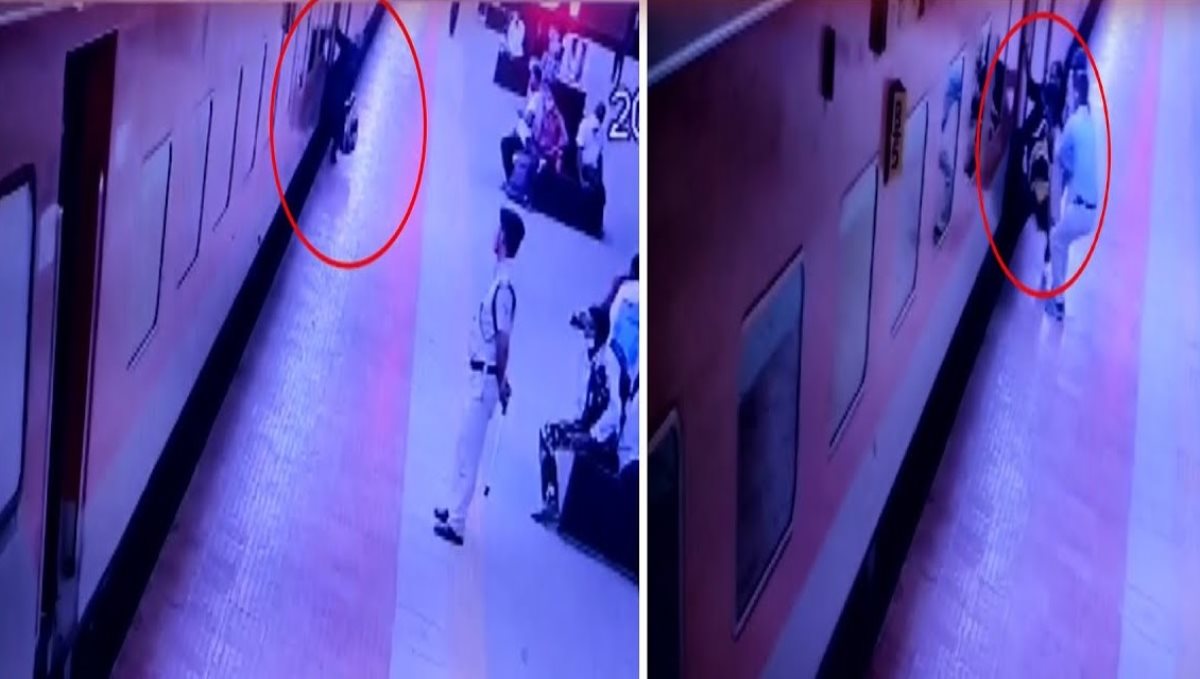 Women falling from moving train in Jharkhand Ranchi railway station