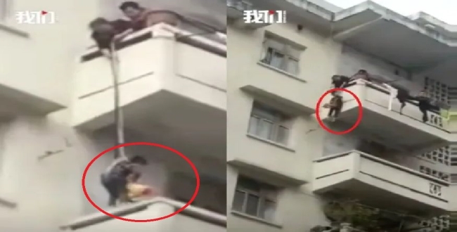 Grandma dangles 7 years old boy from 5th floor to save cat video