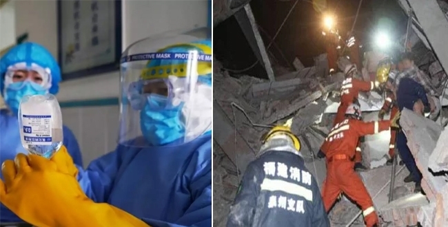 China corono patients staying building collapsed