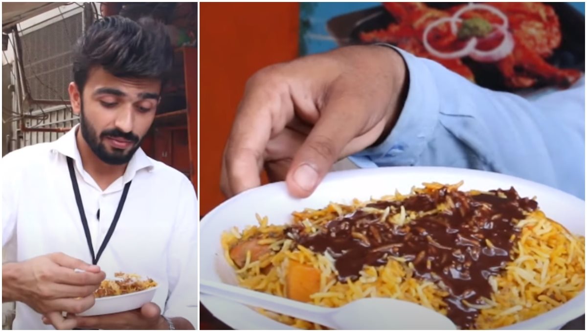 Man tasting Chocolate Biryani at Karachi shop viral video