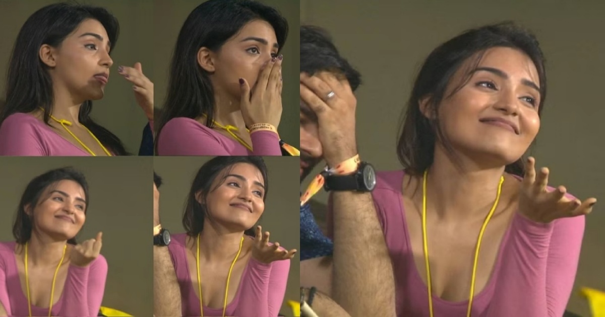 serial-actress-dharshana-cute-reaction-in-csk-match