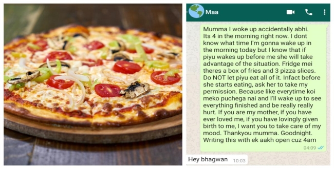 Girl text 4 am to mother for pizza