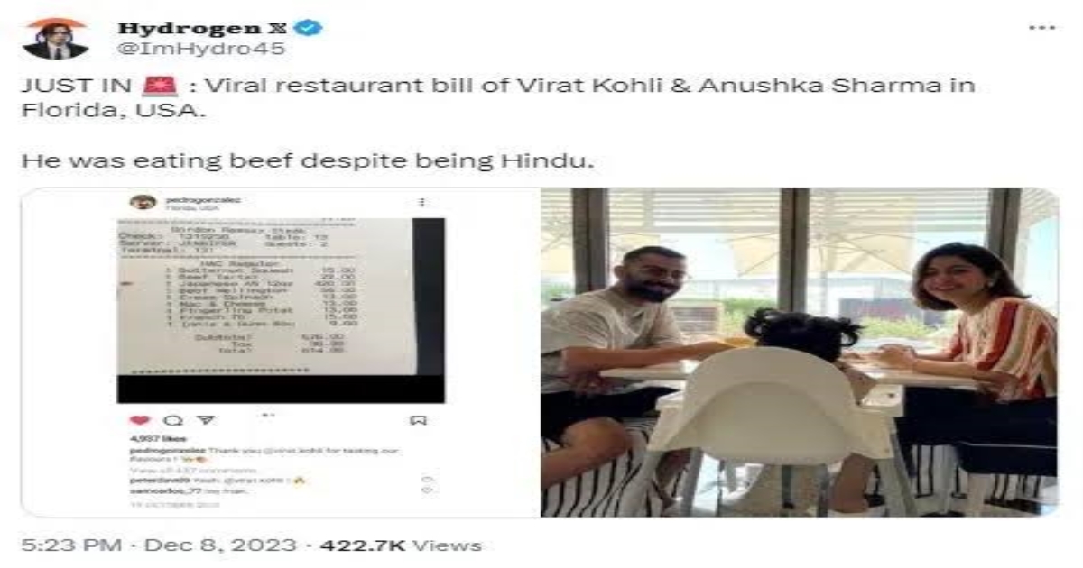 Is Virat kholi eating beef meat