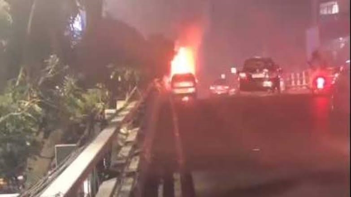 Uber taxi burnt in Chennai 