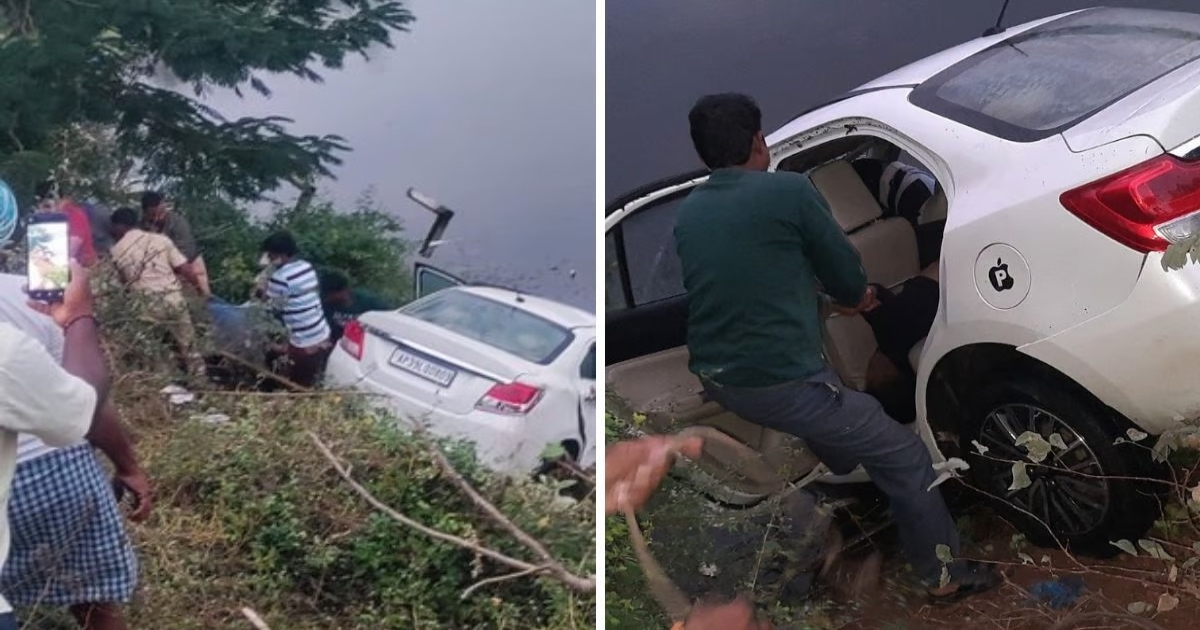   in Telangana Bhuvanagiri Car Plunged Lake 5 Died 