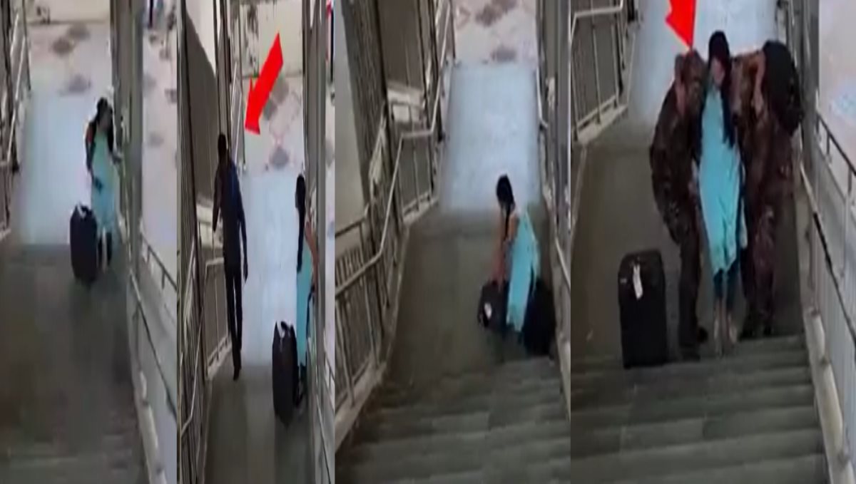 Indian Army Soldiers Help Pregnant Woman Went Platform Using Walking Over Bridge Video 