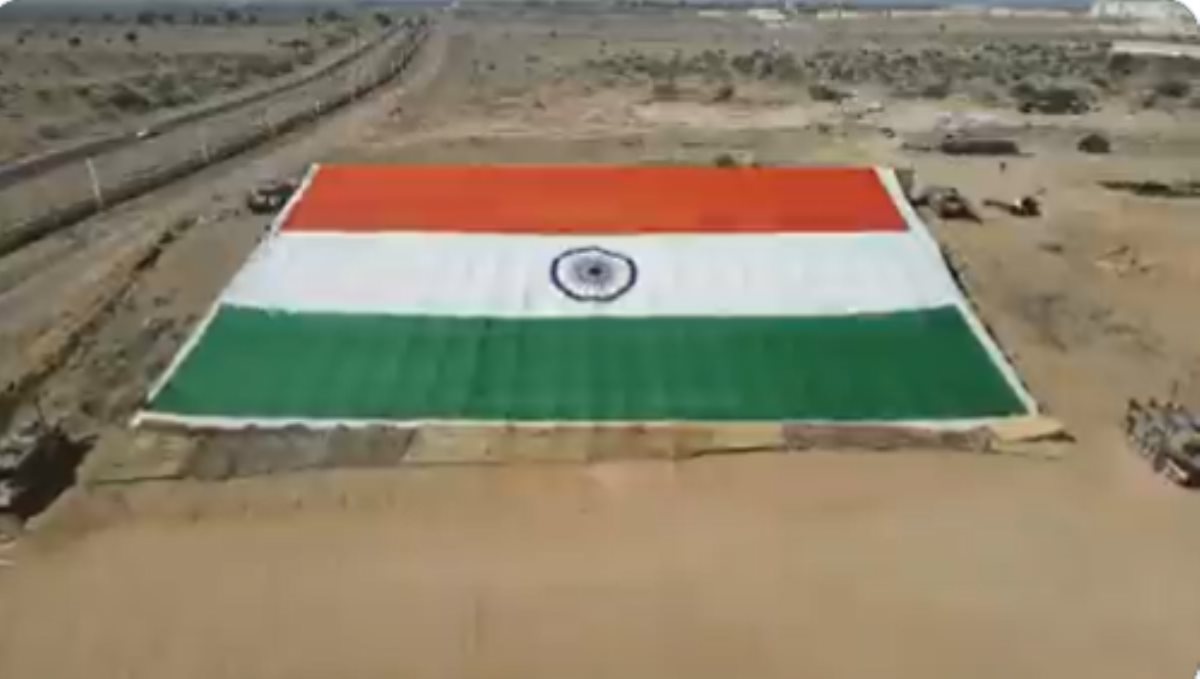 Indian Army India Pakistan Border Rajasthan Area Show Biggest Indian Flag Made up by Khadi 