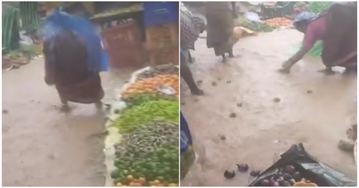 in Vegetables washed away by the rain in a Rythu Bazar in Hyderabad