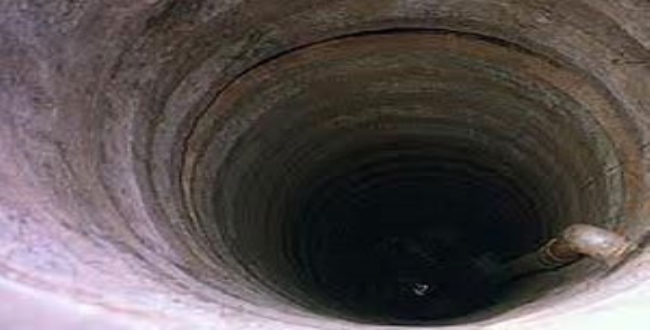 young boy fall down in well