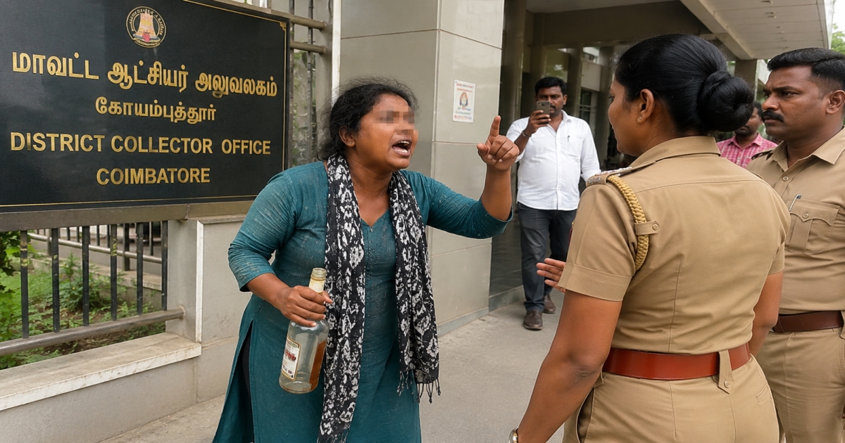 Woman With Liquor Bottle Creates Scene at Collector Office