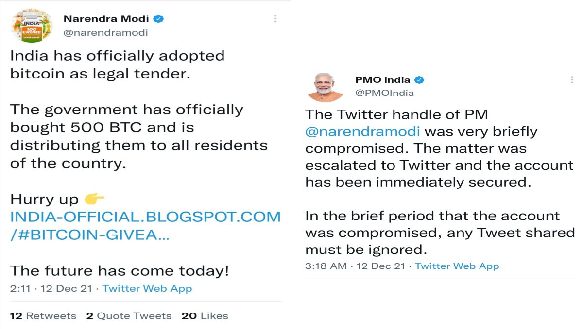 Indian Prime Minister Narendra Modi Twitter Hacked and Recovered 