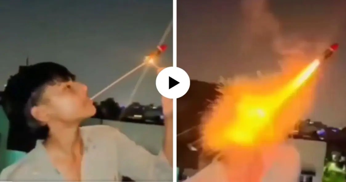  திக் திக் காட்சி! youth-firecracker-stunt-viral-video