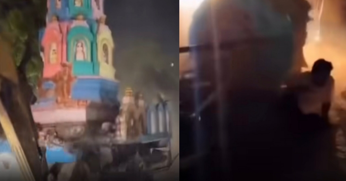 chandauli-temple-demolition-dome-collapse-video