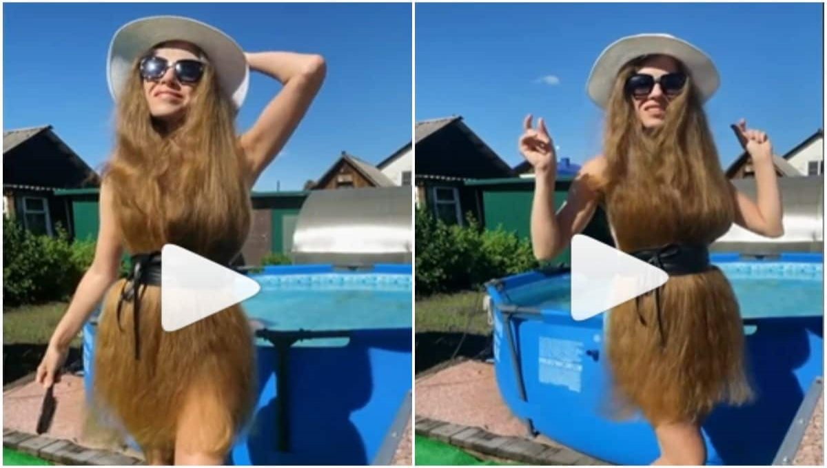 Girl Makes Beautiful Dress Out of Her Long Hair viral video