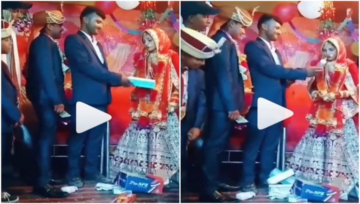 Bride Turns Her Face Away After Grooms Friend Gives An Embarrassing Gift
