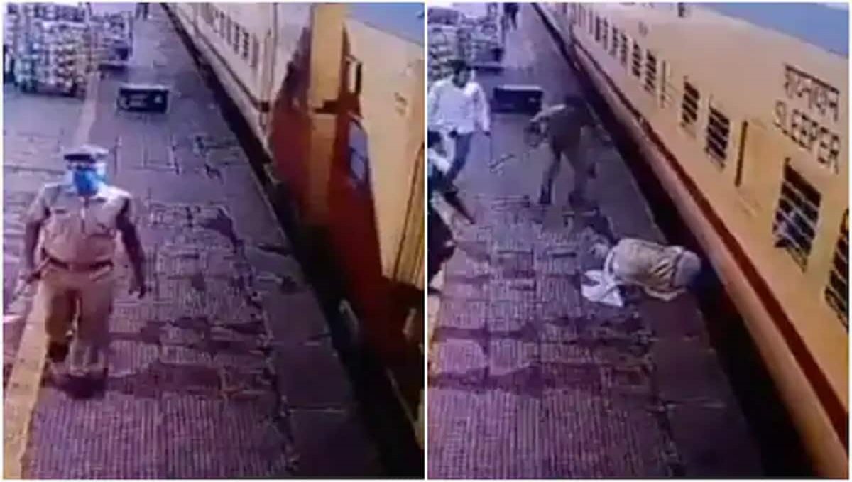 Railway police saved old man from train accident viral video
