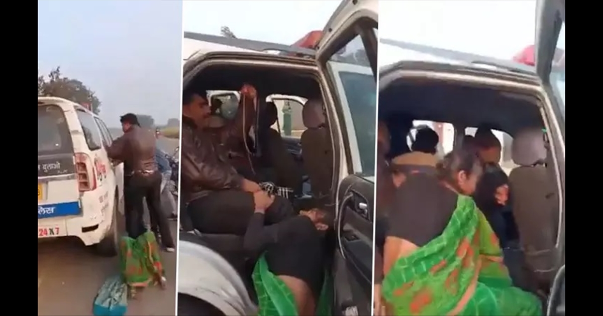 Women who forcefully grabbed the leg of the policeman and threw him into the jeep... The video is going viral..