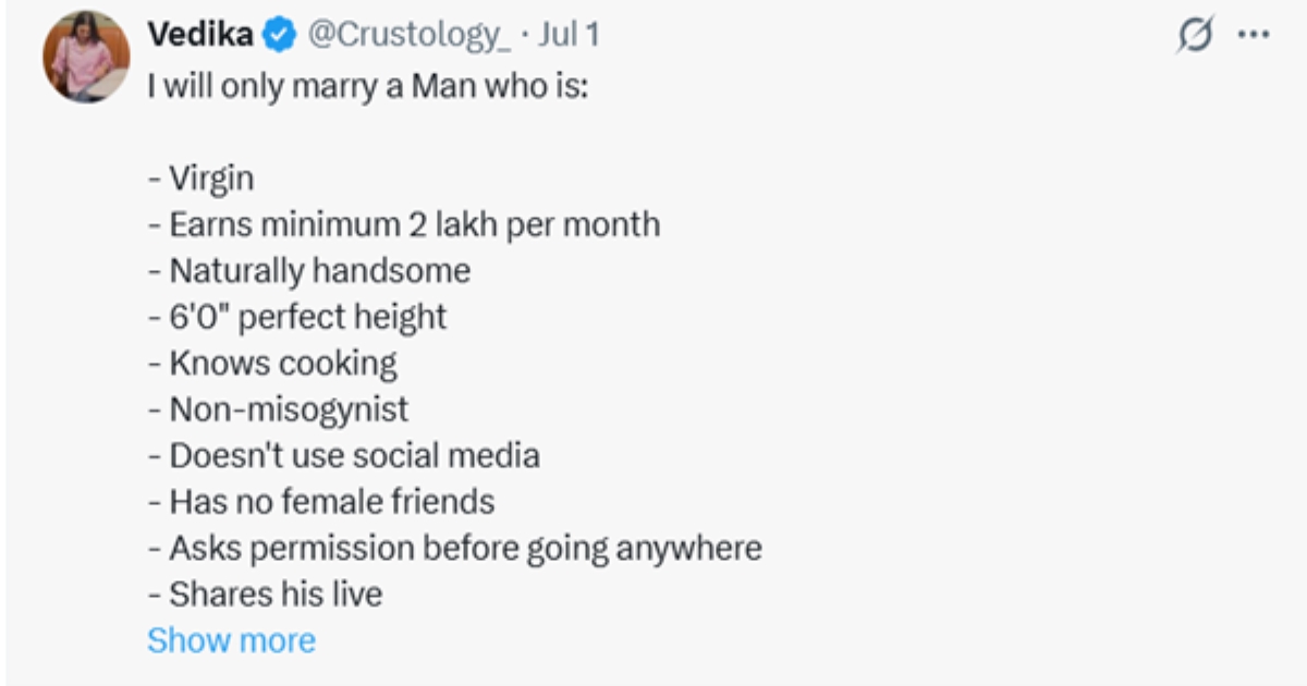 Woman's Viral Marriage Wishlist Sparks Debate: Wants Virgin Groom Earning ₹2 Lakh a Month
