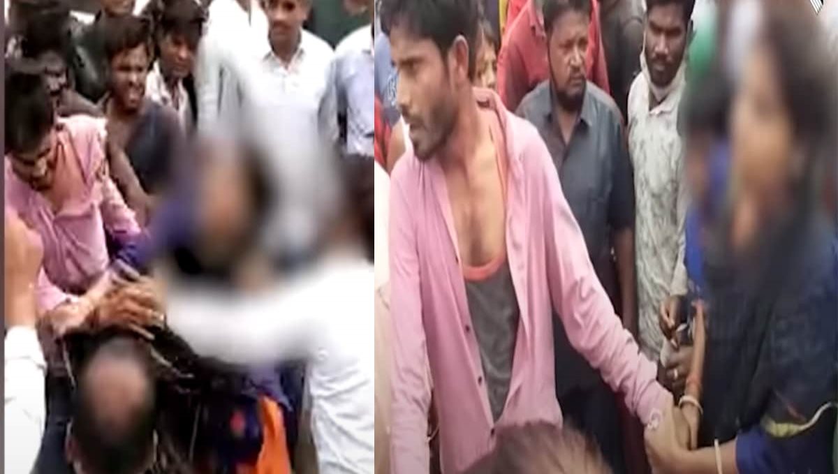 Wife beaten her husband on road viral video
