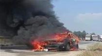 Karnataka Bangalore Friends Struggle Accident Near Vellore Ambur NH Road Car Burned