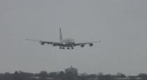 Flight crosswind landing at London Heathrow during Storm
