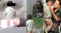 3 years boy sitting on grand father dead body in kashmir attack