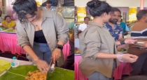 Actress Ritika Singh Serve food to Cine Workers Vettaiyan Success Meet 