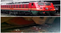 A train engine suddenly derailed at a railway station